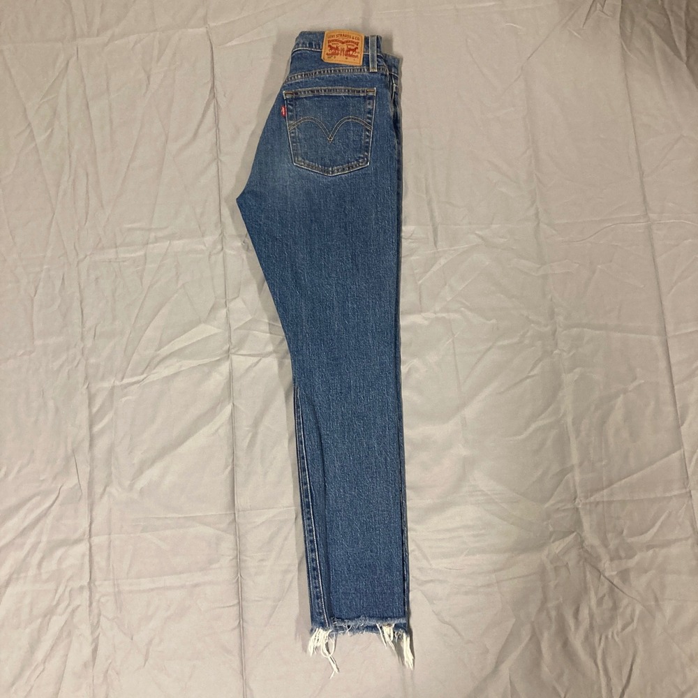 Levi Strauss 501 Skinny Jeans Women Blue Distressed Raw Measurements in photos. - Picture 11 of 16